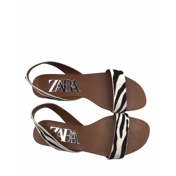ZARA LADIES ZEBRA ANIMAL PRINT FLAT SANDALS SIZE 38-7M - Picture 2 of 10